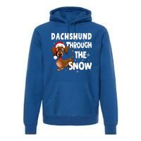 Funny Christmas Dachshund Dog Through The Snow Cool Gift Premium Hoodie