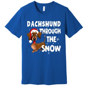 Funny Christmas Dachshund Dog Through The Snow Cool Gift Premium T-Shirt