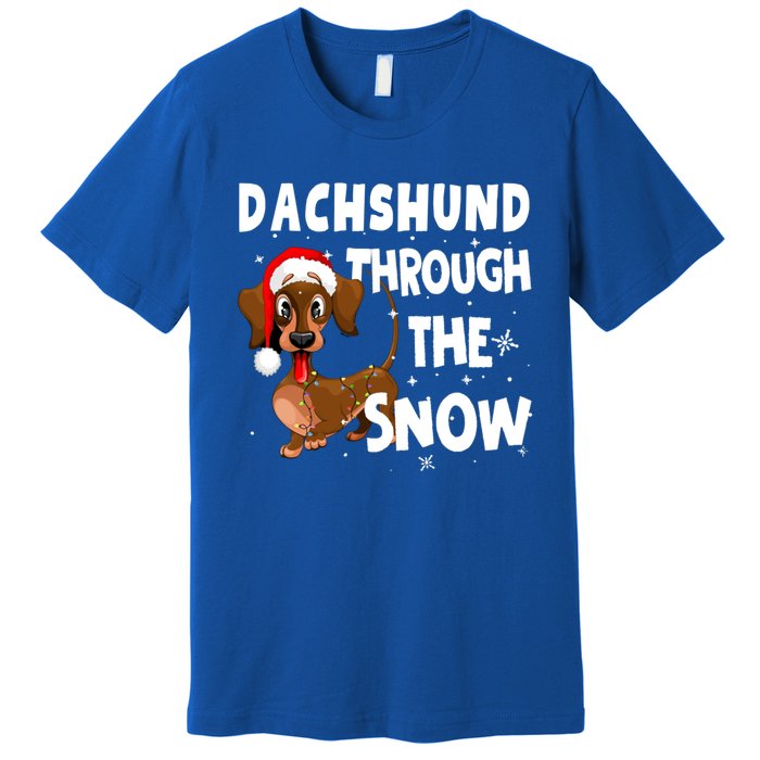 Funny Christmas Dachshund Dog Through The Snow Cool Gift Premium T-Shirt