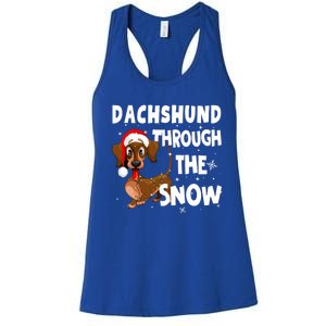 Funny Christmas Dachshund Dog Through The Snow Cool Gift Women's Racerback Tank