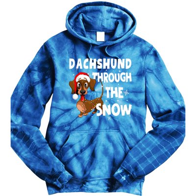 Funny Christmas Dachshund Dog Through The Snow Cool Gift Tie Dye Hoodie