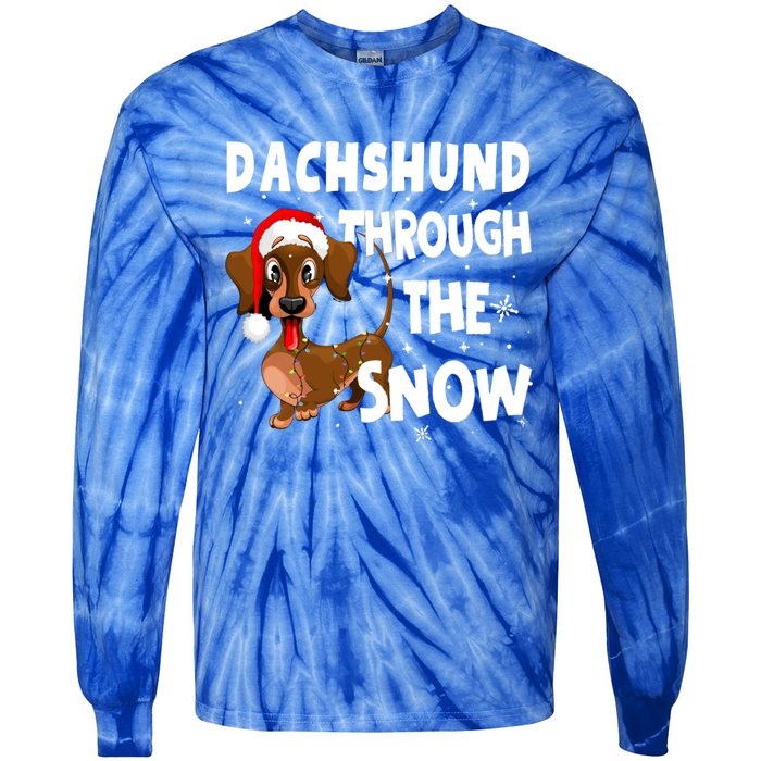 Funny Christmas Dachshund Dog Through The Snow Cool Gift Tie-Dye Long Sleeve Shirt