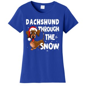 Funny Christmas Dachshund Dog Through The Snow Cool Gift Women's T-Shirt