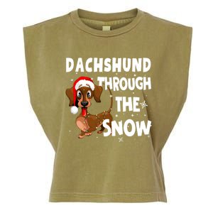 Funny Christmas Dachshund Dog Through The Snow Cool Gift Garment-Dyed Women's Muscle Tee