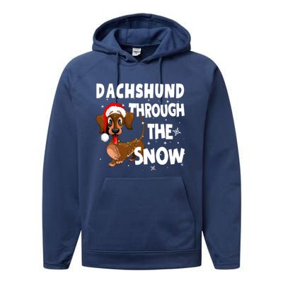 Funny Christmas Dachshund Dog Through The Snow Cool Gift Performance Fleece Hoodie