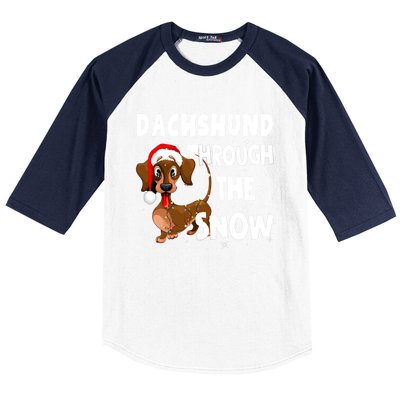 Funny Christmas Dachshund Dog Through The Snow Cool Gift Baseball Sleeve Shirt