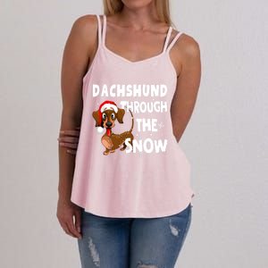 Funny Christmas Dachshund Dog Through The Snow Cool Gift Women's Strappy Tank