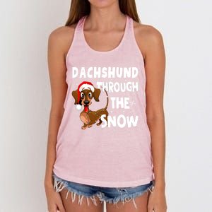 Funny Christmas Dachshund Dog Through The Snow Cool Gift Women's Knotted Racerback Tank