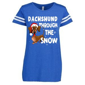 Funny Christmas Dachshund Dog Through The Snow Cool Gift Enza Ladies Jersey Football T-Shirt