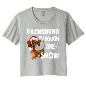 Funny Christmas Dachshund Dog Through The Snow Cool Gift Women's Crop Top Tee