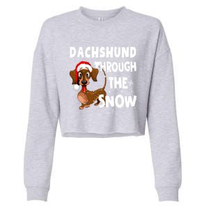 Funny Christmas Dachshund Dog Through The Snow Cool Gift Cropped Pullover Crew