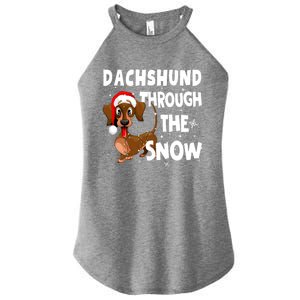 Funny Christmas Dachshund Dog Through The Snow Cool Gift Women's Perfect Tri Rocker Tank