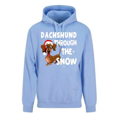 Funny Christmas Dachshund Dog Through The Snow Cool Gift Unisex Surf Hoodie