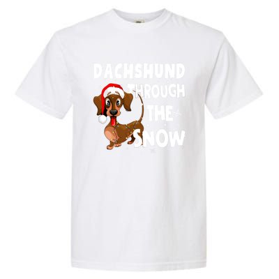 Funny Christmas Dachshund Dog Through The Snow Cool Gift Garment-Dyed Heavyweight T-Shirt