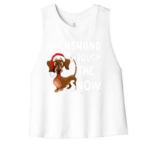 Funny Christmas Dachshund Dog Through The Snow Cool Gift Women's Racerback Cropped Tank