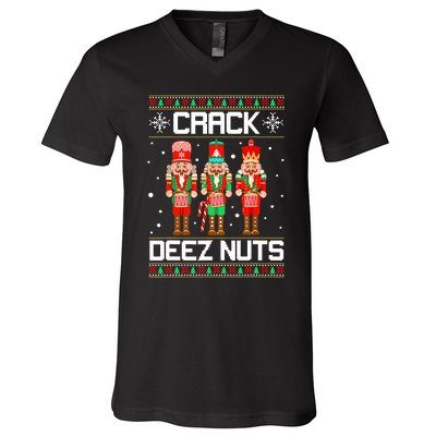 Funny Crack Deez Nuts Ugly Christmas Sweater Xmas Nutcracker V-Neck T-Shirt