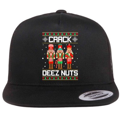 Funny Crack Deez Nuts Ugly Christmas Sweater Xmas Nutcracker Flat Bill Trucker Hat