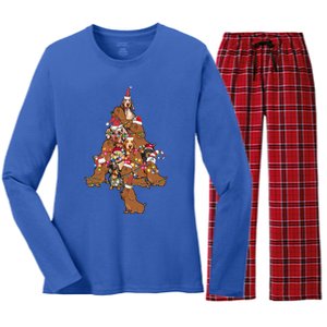 Funny Cute Dachshund Dog Christmas Tree Puppy Lover Gift Women's Long Sleeve Flannel Pajama Set 