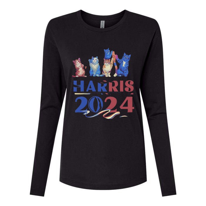 Funny Cat Design Kamala Harris 2024 Childless Cat Lady Gift Womens Cotton Relaxed Long Sleeve T-Shirt