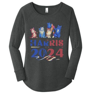 Funny Cat Design Kamala Harris 2024 Childless Cat Lady Gift Women's Perfect Tri Tunic Long Sleeve Shirt