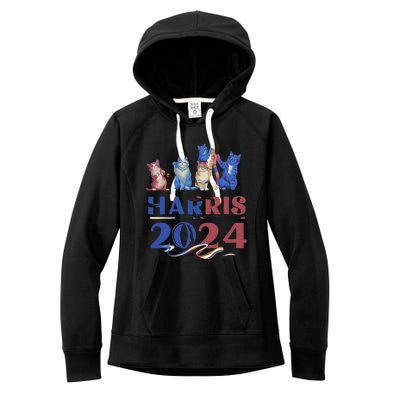 Funny Cat Design Kamala Harris 2024 Childless Cat Lady Gift Women's Fleece Hoodie