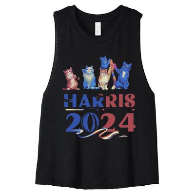 Funny Cat Design Kamala Harris 2024 Childless Cat Lady Gift Women's Racerback Cropped Tank