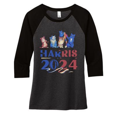 Funny Cat Design Kamala Harris 2024 Childless Cat Lady Gift Women's Tri-Blend 3/4-Sleeve Raglan Shirt