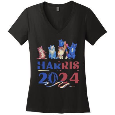 Funny Cat Design Kamala Harris 2024 Childless Cat Lady Gift Women's V-Neck T-Shirt