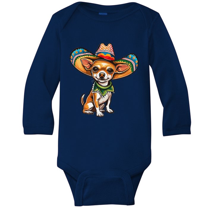 Funny Cinco De Mayo Chihuahua Graphic Baby Long Sleeve Bodysuit