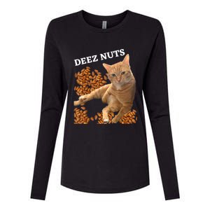 Funny Cat Deez Nuts Joke Womens Cotton Relaxed Long Sleeve T-Shirt