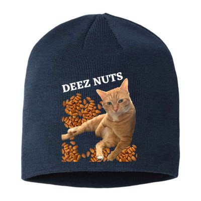 Funny Cat Deez Nuts Joke Sustainable Beanie