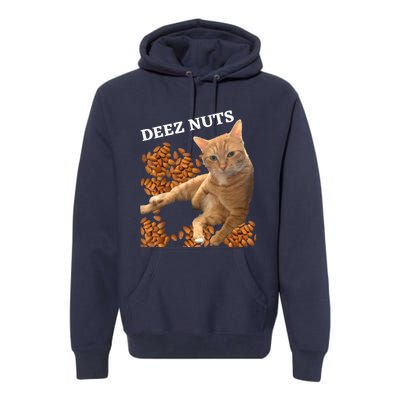 Funny Cat Deez Nuts Joke Premium Hoodie