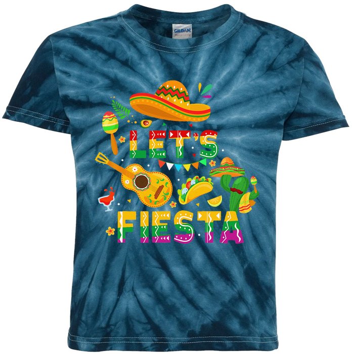 Funny Cinco De Mayo Mexican Guitar Cactus Lets Fiesta Kids Tie-Dye T-Shirt