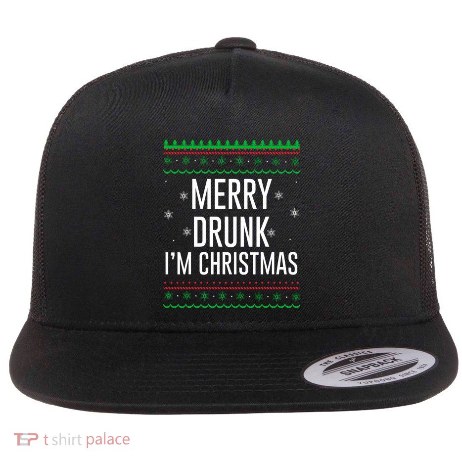 Funny Christmas Drinking Shirts Merry Drunk IM Christmas Flat Bill Trucker Hat
