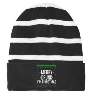 Funny Christmas Drinking Shirts Merry Drunk IM Christmas Striped Beanie with Solid Band