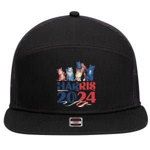 Funny Cat Design Kamala 2024 Childless Cat Lady 7 Panel Mesh Trucker Snapback Hat