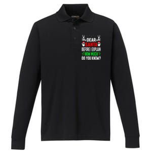 Funny Christmas Dear Santa I Can Explain Performance Long Sleeve Polo