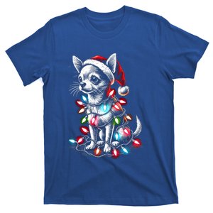 Funny Chihuahua Dog Mom Dad Santa Hat Christmas Tree Lights Cute Gift T-Shirt