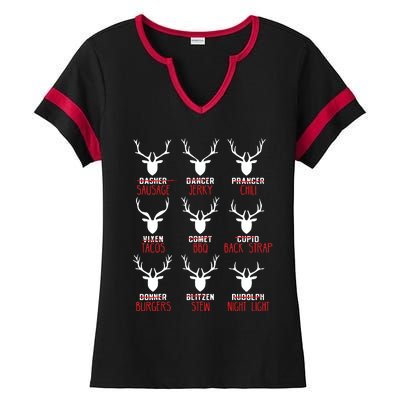 Funny Christmas Deer Hunters All Of Santas Reindeer Design Ladies Halftime Notch Neck Tee