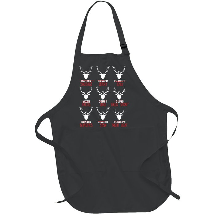 Funny Christmas Deer Hunters All Of Santas Reindeer Design Full-Length Apron With Pockets