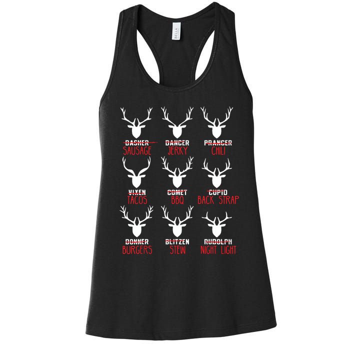 Funny Christmas Deer Hunters All Of Santas Reindeer Design Women's Racerback Tank