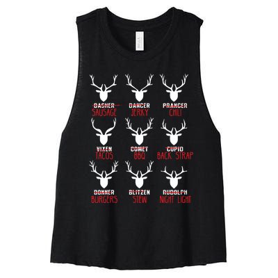 Funny Christmas Deer Hunters All Of Santas Reindeer Design Women's Racerback Cropped Tank