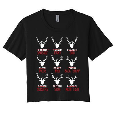 Funny Christmas Deer Hunters All Of Santas Reindeer Design Women's Crop Top Tee