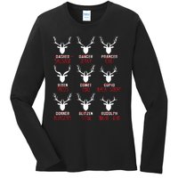 Funny Christmas Deer Hunters All Of Santas Reindeer Design Ladies Long Sleeve Shirt