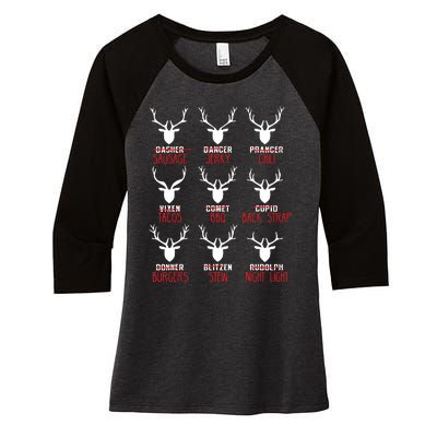 Funny Christmas Deer Hunters All Of Santas Reindeer Design Women's Tri-Blend 3/4-Sleeve Raglan Shirt