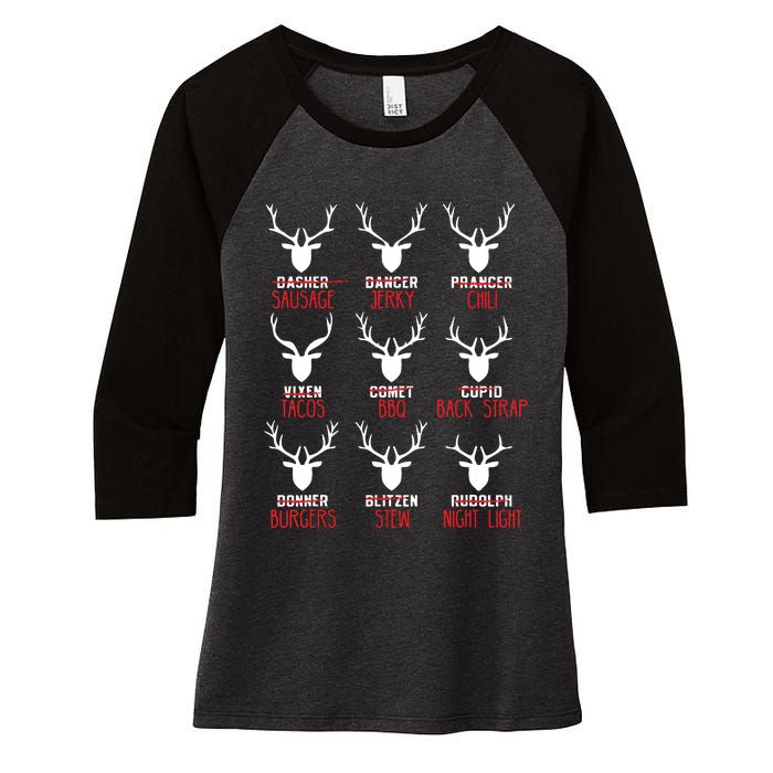 Funny Christmas Deer Hunters All Of Santas Reindeer Design Women's Tri-Blend 3/4-Sleeve Raglan Shirt