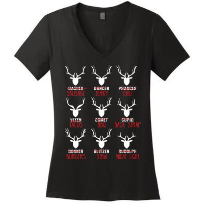 Funny Christmas Deer Hunters All Of Santas Reindeer Design Women's V-Neck T-Shirt