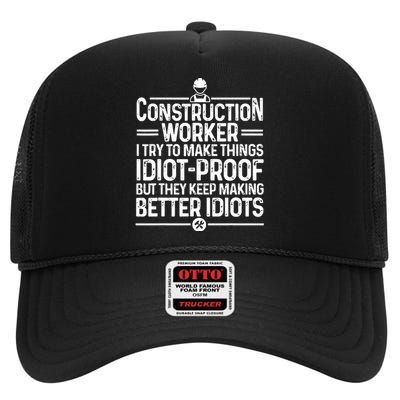 Funny Construction Design For Dad Construction Worker High Crown Mesh Back Trucker Hat