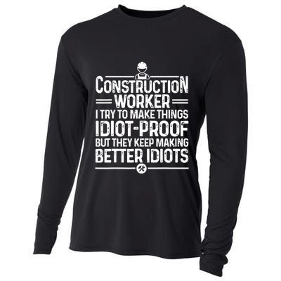 Funny Construction Design For Dad Construction Worker Cooling Performance Long Sleeve Crew