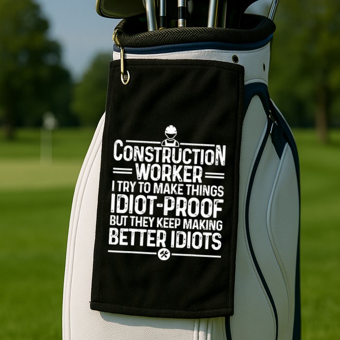 Funny Construction Design For Dad Construction Worker Golf Towel